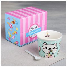 Набор "Котик", пиала для мороженого, ложка, 13,5 х 10,5 см 3983879 Дорого внимание