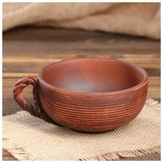 Чашка, гладкая, вальцованная, плетенная ручка, 0,4 л 4995545 Красная глина