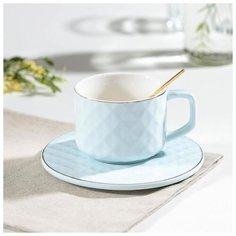 Чайная пара "Понита" чашка 250 мл, 11х8,5х6 см, блюдце 15х0,7 см, ложка, цвет голубой 4729499 Сима ленд