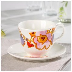 Чайная пара "Арина" гр.8, "Цветы-2" (блюдце 14,7см; чашка 270 мл) 2055073 Кубаньфарфор