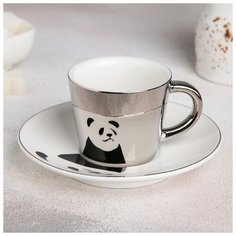 Кофейная пара "Зазеркалье. Панда" чашка 90 мл, 8,5х6,5х5,5 см, блюдце 13 см 4779479 Сима ленд