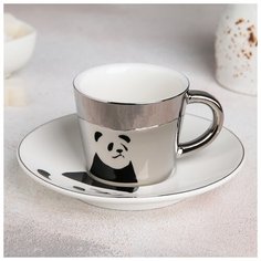 Чайная пара "Зазеркалье. Панда" чашка 200 мл, 11,5х8,5х7 см, блюдце 17 см 4779487 Сима ленд