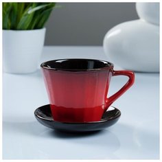 Чашка "Ностальгия" №2 с блюдцем красный 0,2 л 1395603 Борисовская керамика