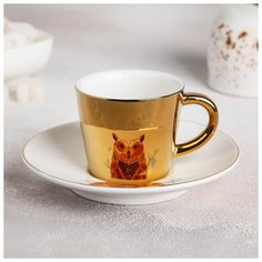 Чайная пара "Зазеркалье. Сова" чашка 200 мл, 11,5х8,5х7 см, блюдце 17 см 4779488 Сима ленд