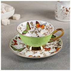 Чайная пара "Маклен" чашка 200 мл, 13х10,5х6 см, блюдце 15х2 см зеленый цвет 4720075 Сима ленд
