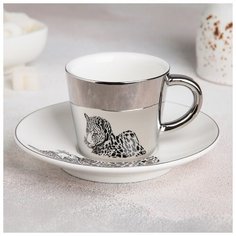 Кофейная пара "Зазеркалье. Гепард" чашка 90 мл, 8,5х6,5х5,5 см, блюдце 13 см 4779482 Сима ленд