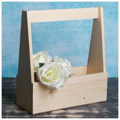 Кашпо деревянное 27×11.5×9(30.5) см "Таёжный костёр", с ручкой, натуральный 1827539 Сима ленд