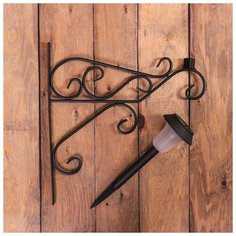 Кронштейн для кашпо кованый с фонарем, 50 см, металл, черный, узор 4871247 Сима ленд