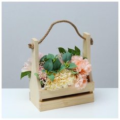 Кашпо деревянное 25×13,5×29(9) см, ручка канат, с прорезью 5538646 Сима ленд