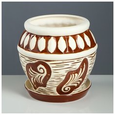 Цветочный горшок 10л "Ветка", средний, шамот, H=31 d=26 144184 Керамика ручной работы