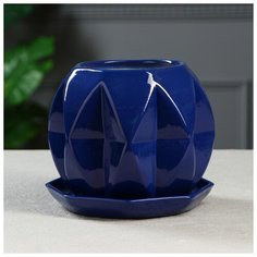 Цветочный горшок "Сфера" 1,5 л глазурь, синий 4911548 Керамика ручной работы