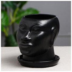 Кашпо "Голова африканки" муар, 1.4 л, чёрный 4678564 Керамика ручной работы