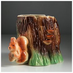Кашпо "Пень с Белкой" 1,5 л 835426 Керамика ручной работы