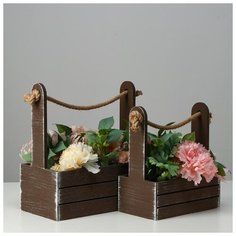 Набор кашпо деревянных 2 в 1 (25.5×15×30; 20×12×23) "Прованс", коричневый 6029960 Сима ленд