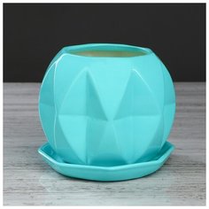 Цветочный горшок "Сфера" 1,5 л глазурь, бирюза 4911547 Керамика ручной работы