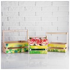 Набор кашпо деревянных подарочных Капоне "Лужайка", 3 в 1, ручка 4743928 Сима ленд