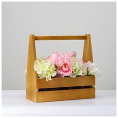 Кашпо деревянное 30×14×30 см, двухреечное прямое, брашированный 5573224 Сима ленд