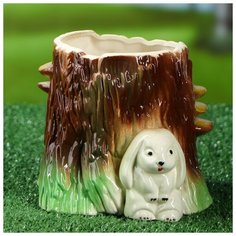 Кашпо "Пень с Зайцем" 1,5 л 835425 Керамика ручной работы