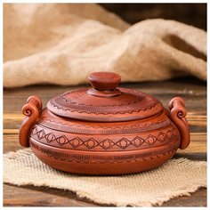 Горшок духовой с ручкой, 0.5 л 1165902 Красная глина