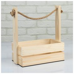 Кашпо деревянное 25.5×15×30 см "Аром", ручка канат, сосна 5309170 Сима ленд