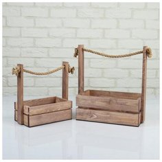 Набор кашпо деревянных 2 в 1 (25.5×15×30; 20×12×23 см) "Аром", ручка канат, состаренный 5309154 Сима ленд