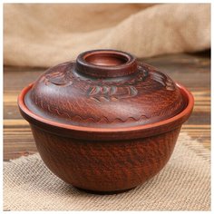 Горшок духовой "Дымленый резной" №2, 0.4 л 1388996 Красная глина