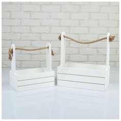 Набор кашпо деревянных 2 в 1 (25×15×30; 21×12×23 см) "Dear", ручка канат, белый 5309155 Сима ленд