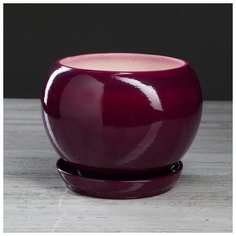 Горшок для цветов "Шар" глазурь 2 л, бордовый 4911534 Керамика ручной работы