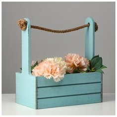 Кашпо деревянное 25.5×15×30 см "Прованс", ручка канат, серо-голубой 6029963 Сима ленд