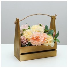 Кашпо деревянное 30×14×30 см, двухреечное прямое, ручка верёвка, брашированный 6245065 Сима ленд