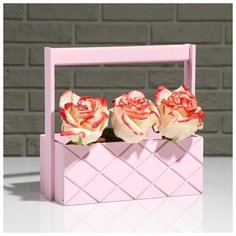 Кашпо деревянное "Эллада большая, сетка", с ручкой, розовый, 25×12,5×10(25) см 5274067 Сима ленд