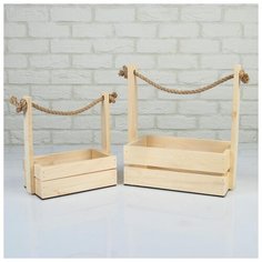 Набор кашпо деревянных 2 в 1 (25×15×30; 21×12×23 см) "Dear", ручка канат, сосна 5309165 Сима ленд