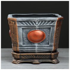 Цветочный горшок 6л "Квадрат", серый, акрил, 106335 Керамика ручной работы