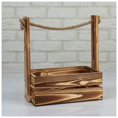 Кашпо деревянное 25.5×15×30 см "Аром", ручка канат, натуральное 5309171 Сима ленд