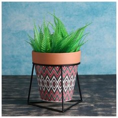 Кашпо керамическое Терракот с цветным узором на треугольной мет. подставке 13*14см 5010676 Take It Easy