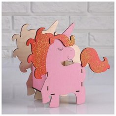 Кашпо деревянное 20×10×20 см уникальное "Единорог", розовый 5015377 Сима ленд