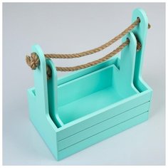 Набор кашпо деревянных 2 в 1 (25×15×30; 21×12×23 см) "Dear", ручка канат, мята 5309157 Сима ленд