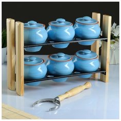 Набор "Вятская керамика №3" 6х0,5 + ухват + полка, голубой 5309938