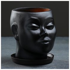 Фигурное кашпо "Голова", чёрное, 17х14х15см 671046 Хорошие сувениры
