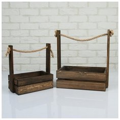 Набор кашпо деревянных 2 в 1 (25.5×15×30; 20×12×23 см) "Аром", ручка канат, палисандр 5309160 Сима ленд