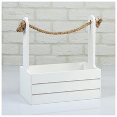 Кашпо деревянное 25.5×15×30 см "Аром", ручка канат, белое 5309166 Сима ленд