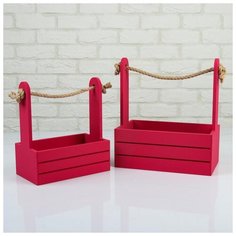 Набор кашпо деревянных 2 в 1 (25×15×30; 21×12×23 см) "Dear", ручка канат, бордо 5309156 Сима ленд