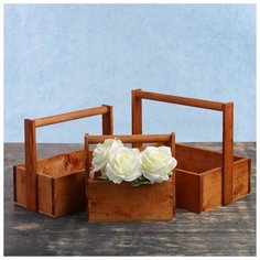 Кашпо деревянное 20×11×20 см Элегант "Классик", 3 в 1, с ручкой, мокко 3872020 Сима ленд