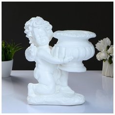 Фигурное кашпо "Ангел на колене" белый 32см 1229237 Хорошие сувениры
