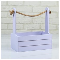 Кашпо деревянное 25.5×15×30 см "Аром", ручка канат, лаванда 5309167 Сима ленд