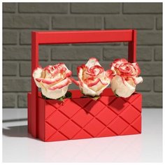 Кашпо деревянное "Эллада большая, сетка", с ручкой, красный, 25×12,5×10(25) см 5274069 Сима ленд