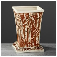 Цветочный горшок 2л "Бамбук", среднее, шамот, 1475895 Керамика ручной работы