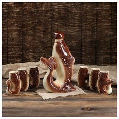 Винный набор "Сазан", 7 предметов: штоф 1 л, рюмки 0.1 л 825196 Керамика ручной работы