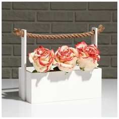 Кашпо деревянное "Эллада большая", ручка верёвка, белый, 25×12,5×10(23) см 5274028 Сима ленд