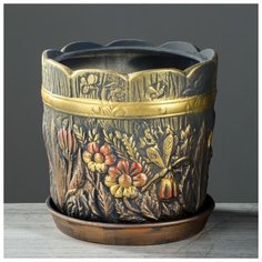 Цветочный горшок 6л "Поляна", бронза, акрил, средний, 1063319 Керамика ручной работы